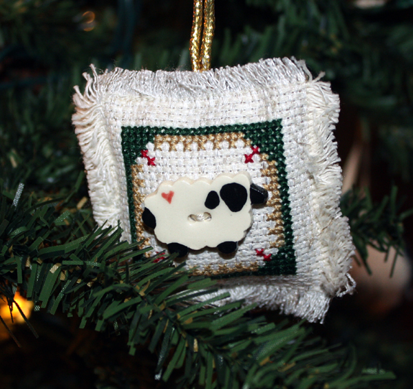 Cross Stitch Sheep Button Ornament