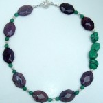 Purple Veined Agate and Green Turquoise Necklace by Rosemary Zamecnik