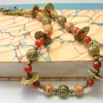 Raku and Paper Beads Necklace by Sue Graham