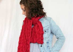 Red Cable Knit Scarf by Maya