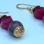 Unikite, Burnt Red Glass and Gold Earrings by Rosemary Zamecnik