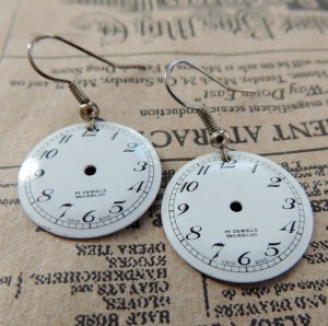 Steampunk earrings vintage watch dials by Lisa Scrivner