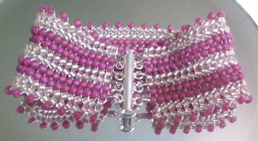 Violet Pink Striped Herringbone Stitched Bracelet by Angela Robison
