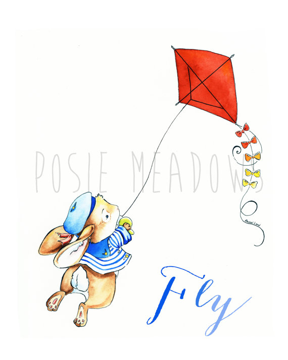 Kite Flying Watercolor by Posie Meadows