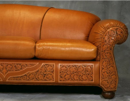 Tooled Leather Sofa From Rustic, Tooled Leather Sofa